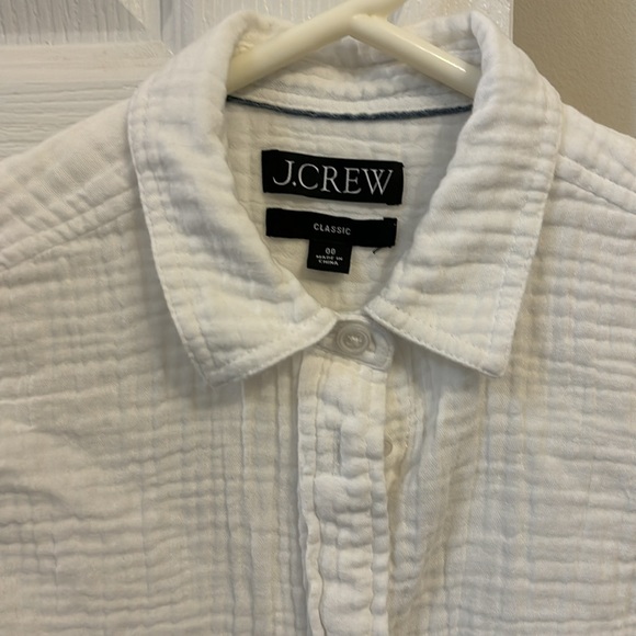 J.Crew soft textured white top worn under a sweater or unbuttoned over a tee. - Picture 3 of 4